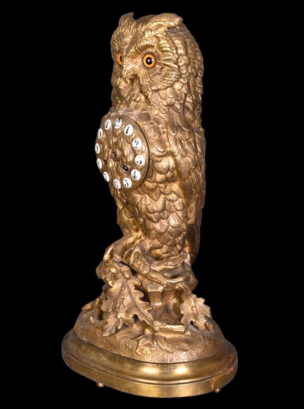 Travail français, Pendule hibou en bronze doré, fin XIXe siècle-4