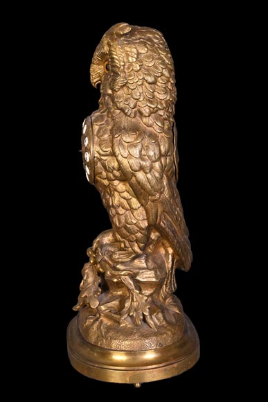 Travail français, Pendule hibou en bronze doré, fin XIXe siècle-5