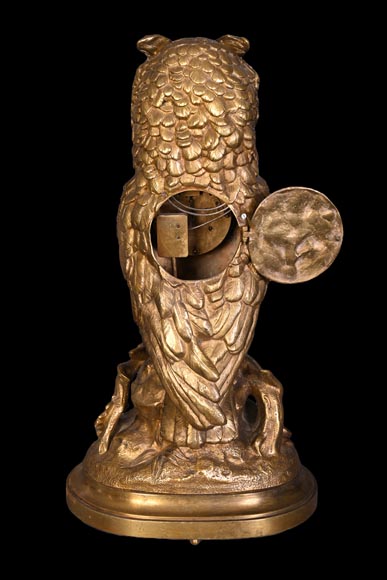 Travail français, Pendule hibou en bronze doré, fin XIXe siècle-6