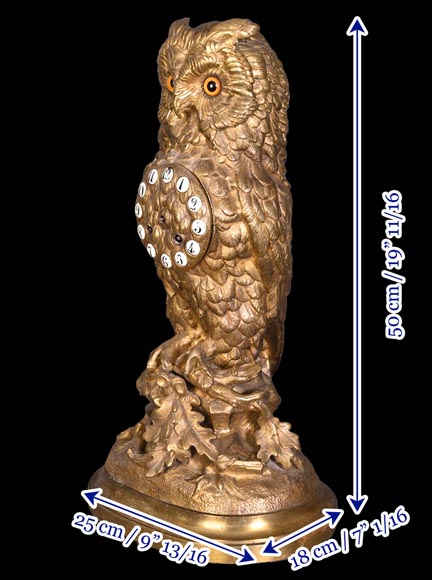 Travail français, Pendule hibou en bronze doré, fin XIXe siècle-7