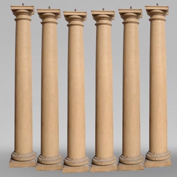 Lot de six colonnes doriques en bois ancienne-0