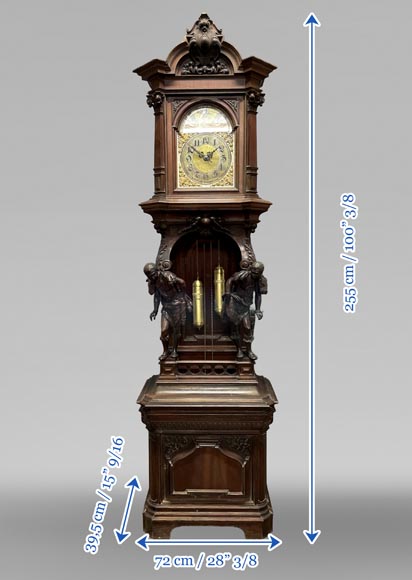 JULIUS GROSCHKUS (actif dans la seconde moitié du XIXe siècle), Horloge de parquet en acajou à décor exotique-12
