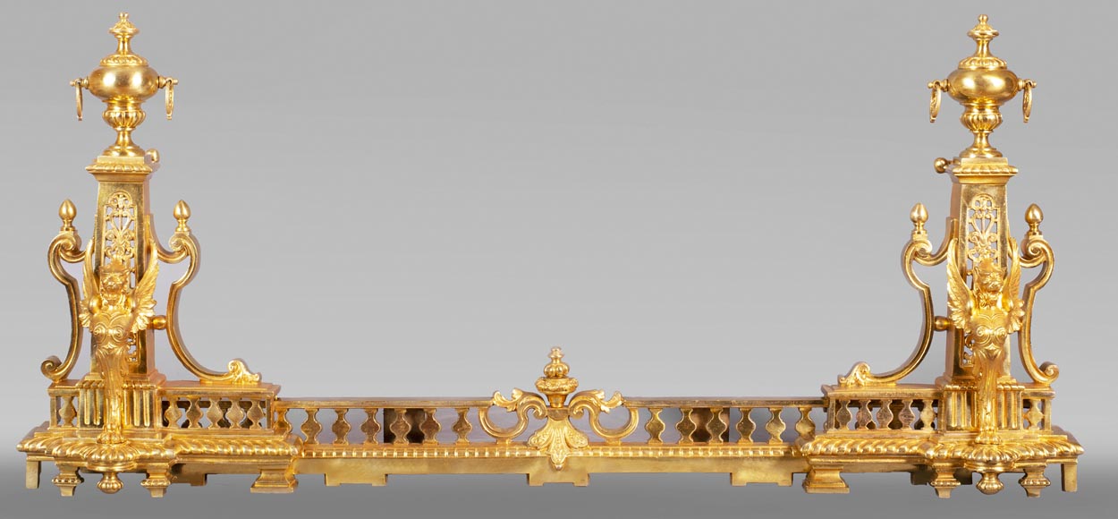 Barre de chenets ancienne de style Napoléon III aux griffons-0