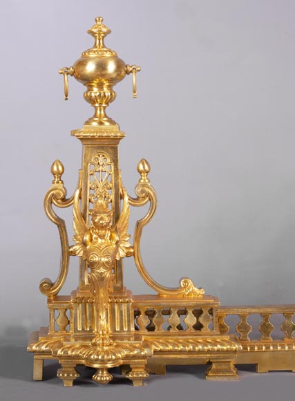 Barre de chenets ancienne de style Napoléon III aux griffons-1