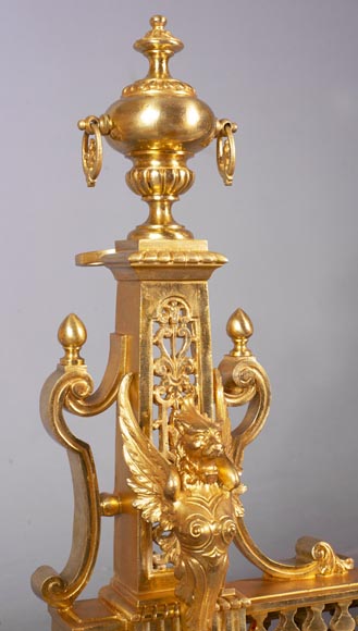 Barre de chenets ancienne de style Napoléon III aux griffons-2