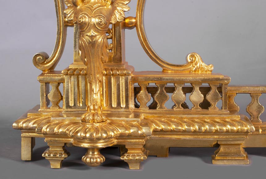 Barre de chenets ancienne de style Napoléon III aux griffons-3