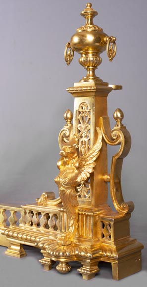 Barre de chenets ancienne de style Napoléon III aux griffons-5