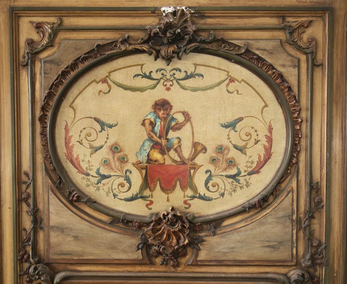 Trumeau orné d'une huile sur toile figurant un singe musicien-1