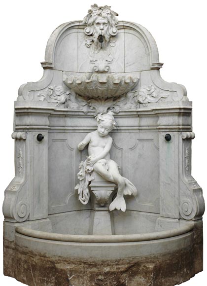 Monumentale Fontaine de jardin en marbre de Carrare et marbre Statuaire attribuée à Rudolf Weyr, Vienne, fin du XIXè siècle-0