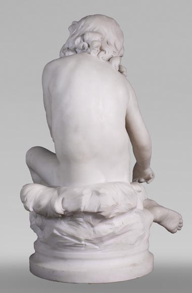 Auguste MOREAU (1834-1917) - Enfant jouant avec une écrevisse en marbre statuaire-6