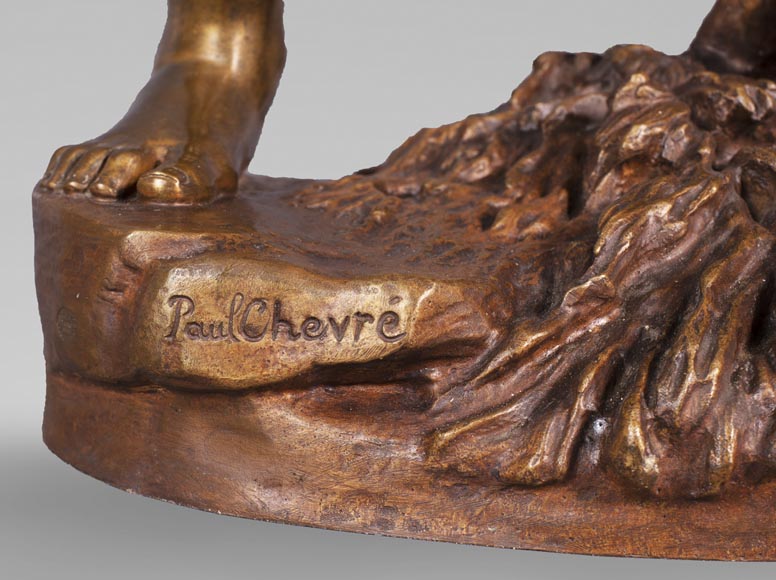Paul Romain CHEVRÉ (1866-1914) - Le combat de coqs, bronze à patine mordorée-10