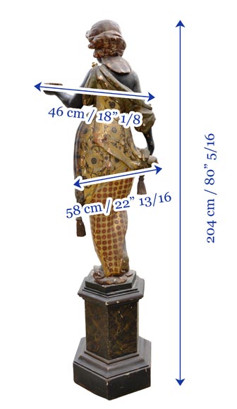 Nubienne porte-torchère en bois polychrome sculpté et doré-6