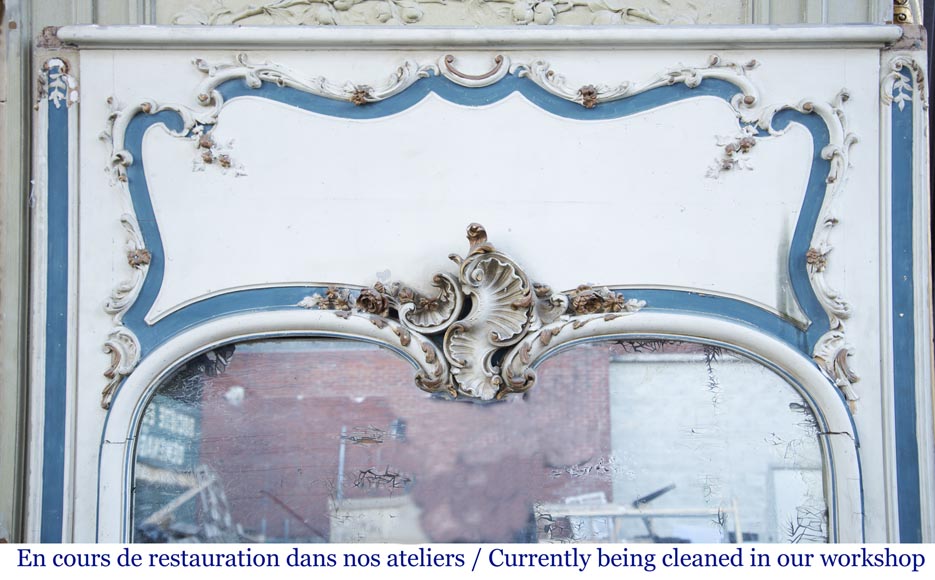 Trumeau ancien de style Louis XV au fronton orné d'une belle coquille-1