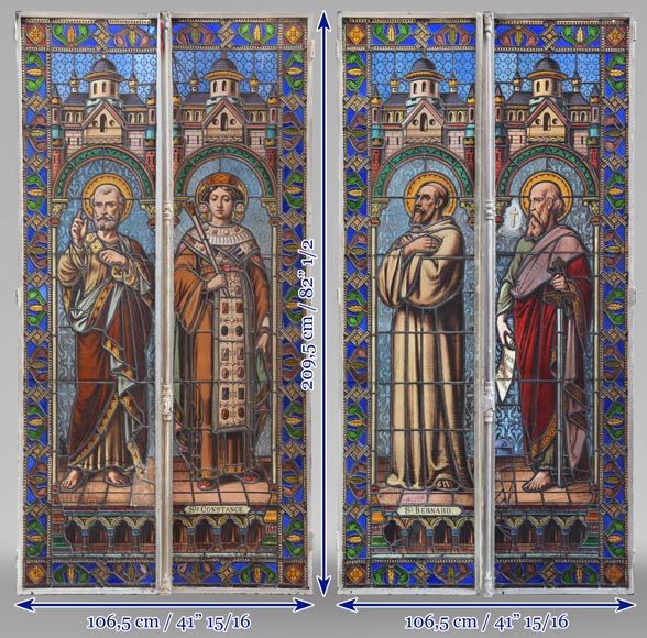 Paire de double vitraux religieux représentant des saints-19