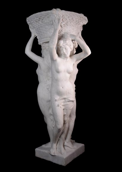 Alphonse MONCEL de PERRIN (1866-1930) - « Les trois Grâces », Importantes sculptures de jardin en marbre de Carrare -6