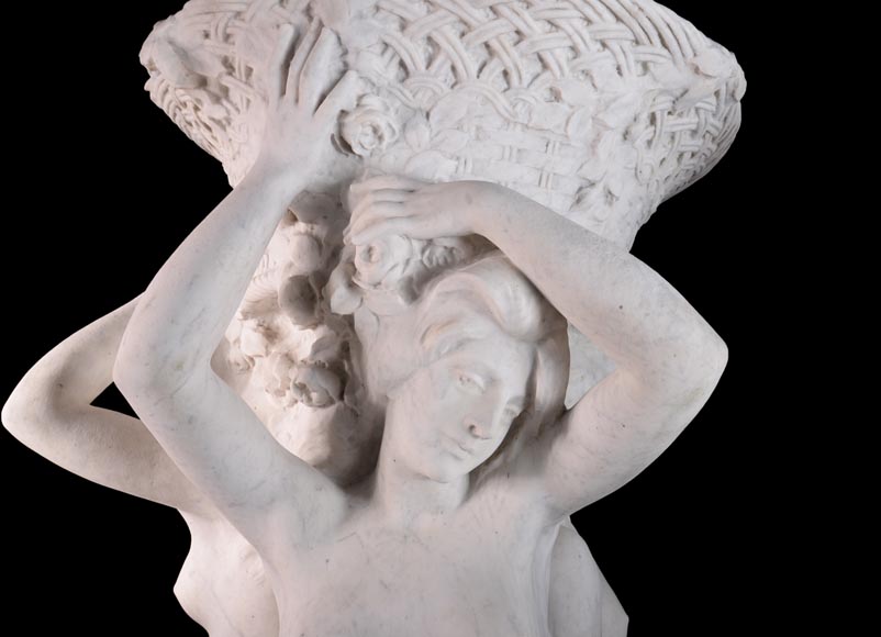 Alphonse MONCEL de PERRIN (1866-1930) - « Les trois Grâces », Importantes sculptures de jardin en marbre de Carrare -9