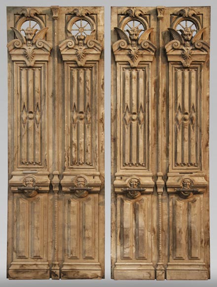 Paire de portes anciennes de style Napoléon III en chêne-0