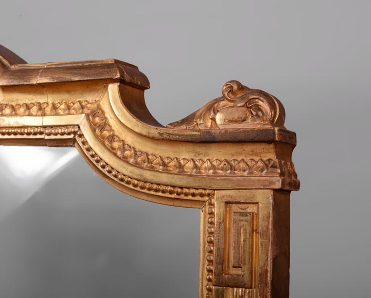 Rare pare-étincelles ancien en bois et stuc doré de style Louis XVI-6