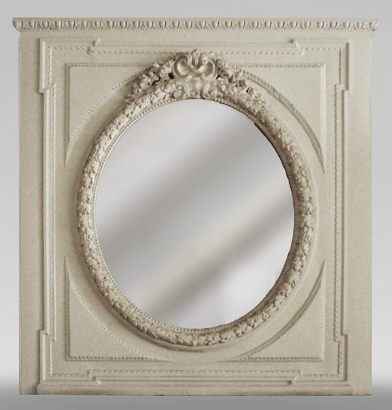 Trumeau ancien de style Louis XVI au miroir ovale-0