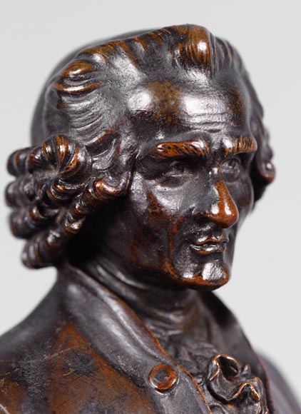 Paire de bustes Voltaire et Rousseau en bronze patiné et marbre -3