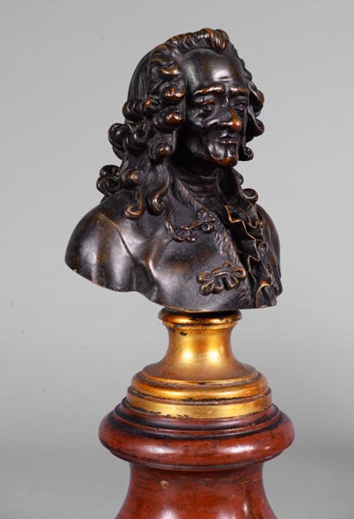 Paire de bustes Voltaire et Rousseau en bronze patiné et marbre -6