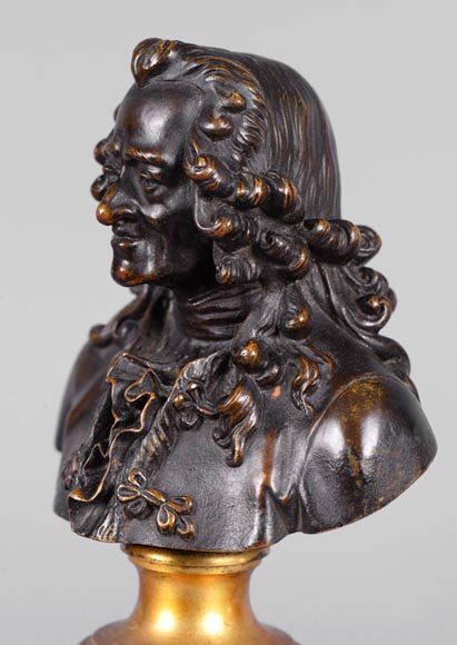 Paire de bustes Voltaire et Rousseau en bronze patiné et marbre -8