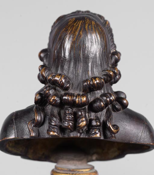 Paire de bustes Voltaire et Rousseau en bronze patiné et marbre -9