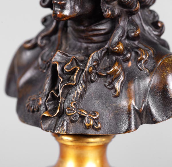 Paire de bustes Voltaire et Rousseau en bronze patiné et marbre -11