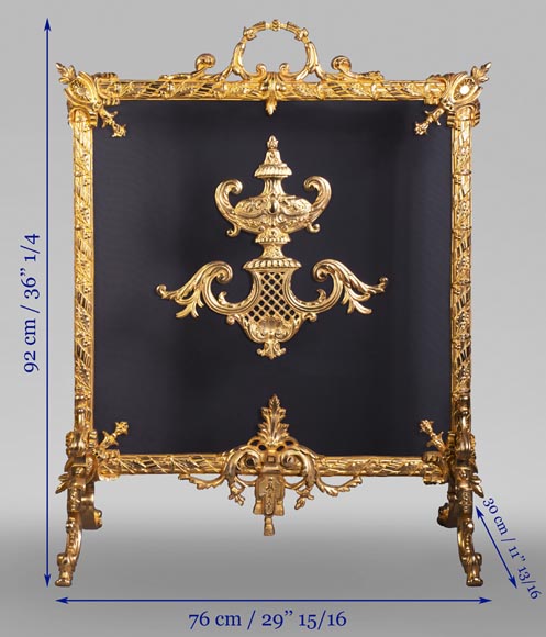 Pare-étincelles ancien de style Napoléon III à décor d'un vase-8