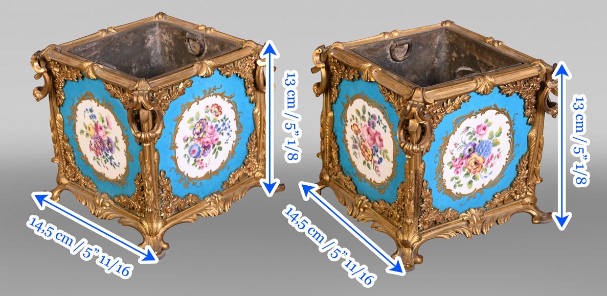 Alfred-Emmanuel-Louis Beurdeley (att.), paire de petites caisses à oranger en porcelaine peinte et bronze doré.-9