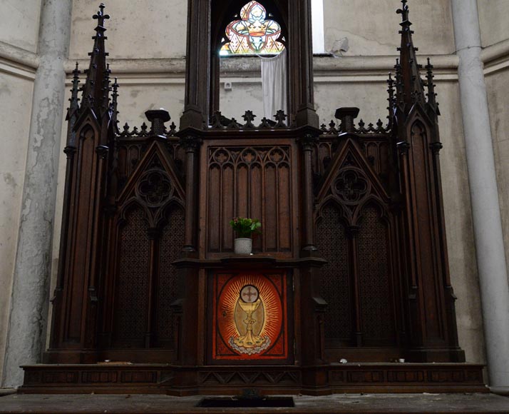 Grand autel d'église de style Néo-Gothique en chêne-2