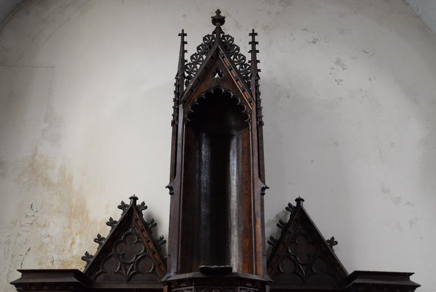 Paire d'autels d'église anciens en chêne de style Néo-Gothique-1