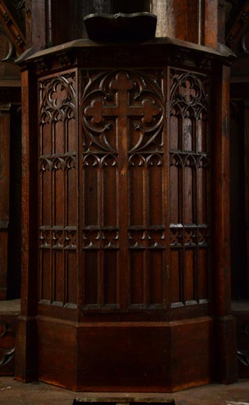 Paire d'autels d'église anciens en chêne de style Néo-Gothique-2