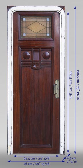 Paire de portes de style Art déco en acajou ajourées de vitrail, probablement d'une cabine de bateau-10