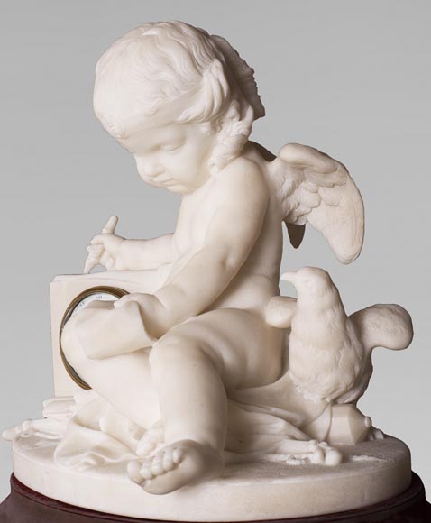 Pendule d'après un modèle de Jean Baptiste Pigalle en marbre de Carrare de la fin du XIXe-3