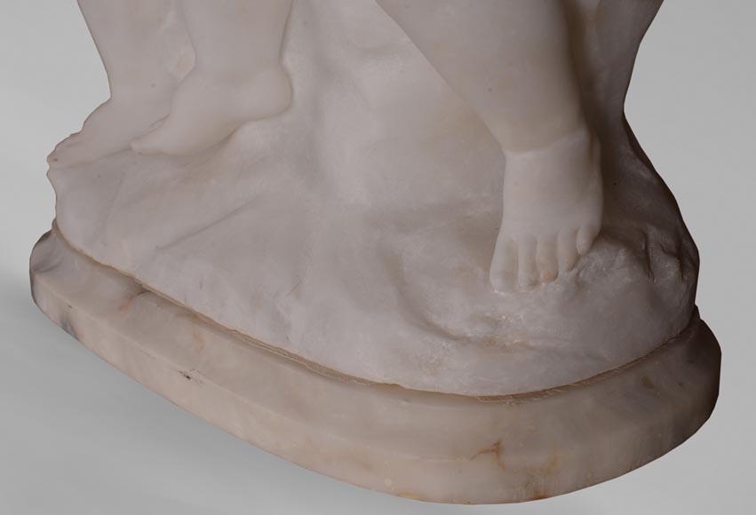 Guglielmo Pugi 1850 1915 Sculpture En Albatre Aux Enfants Amoureux Sculpture