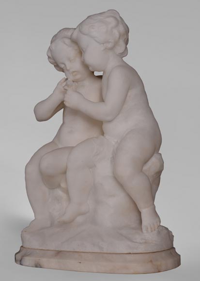 Guglielmo PUGI (1850-1915) - Sculpture en albâtre aux enfants amoureux-2