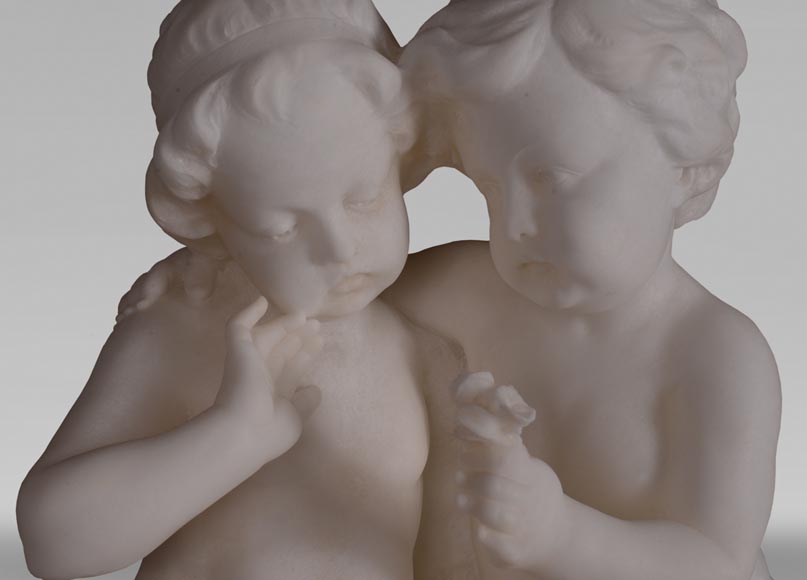 Guglielmo PUGI (1850-1915) - Sculpture en albâtre aux enfants amoureux-3