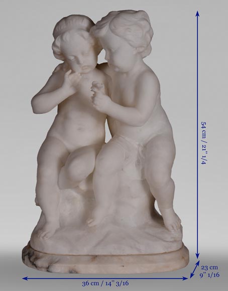 Guglielmo PUGI (1850-1915) - Sculpture en albâtre aux enfants amoureux-8