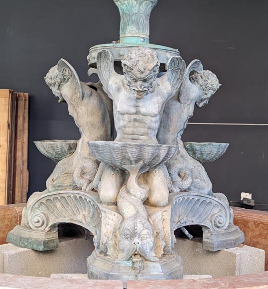 Fontaine italienne de style Napoléon III en bronze et marbre rouge de Vérone-8