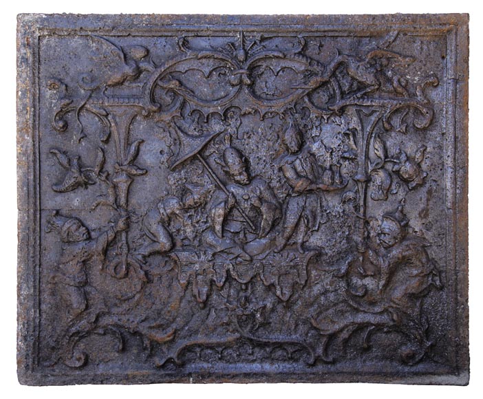 Plaque de cheminée du XVIIIe siècle à décor d'une chinoiserie-0