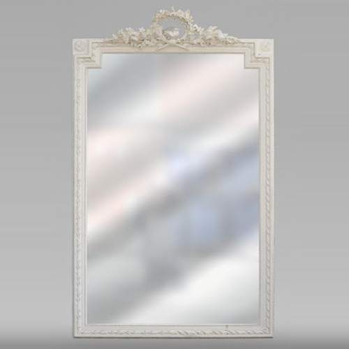 Trumeau ancien de style Louis XVI au fronton orné d'un oiseau