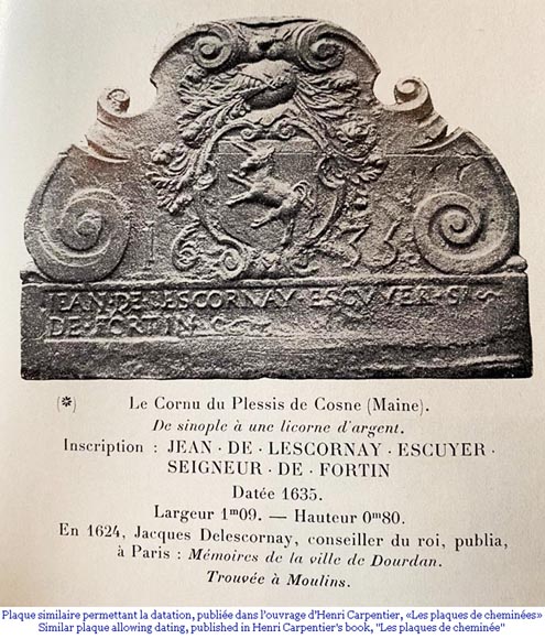 Plaque de cheminée ancienne au lion et au cerf du XVIIe siècle-9