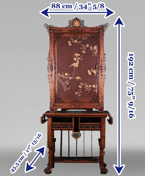 CHARBONNIER (ébéniste) pour L’ESCALIER DE CRISTAL, Cabinet japonisant à panneau laqué coulissant, vers 1890-14