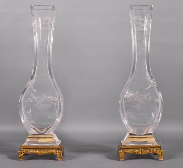 Paire de vases en cristal de Baccarat à décor japonisant-0