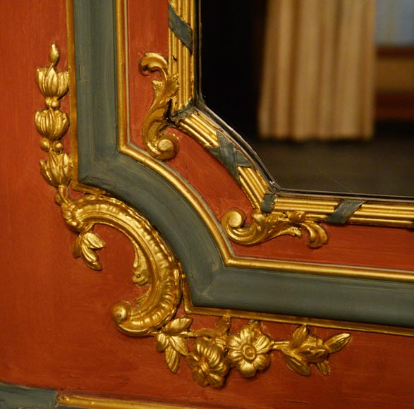 Trumeau ancien de style Louis XVI en bois polychrome et doré-5