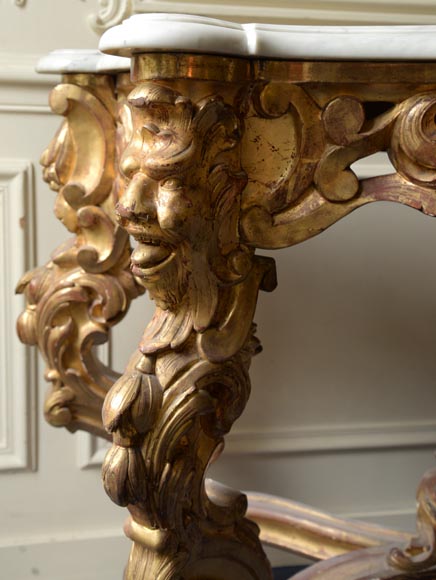 Console en bois doré de style Louis XVI plateau en marbre de Carrare-2