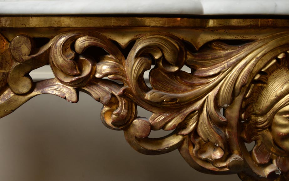 Console en bois doré de style Louis XVI plateau en marbre de Carrare-3