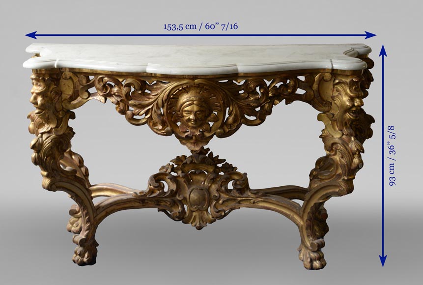 Console en bois doré de style Louis XVI plateau en marbre de Carrare-9