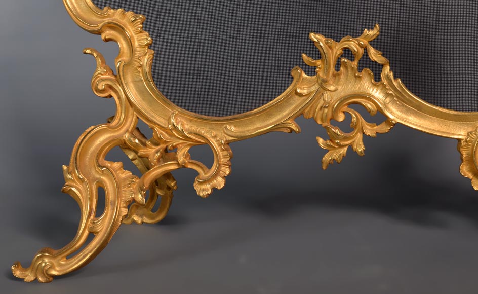 Pare étincelle de style Louis XV en bronze doré aux roses-4